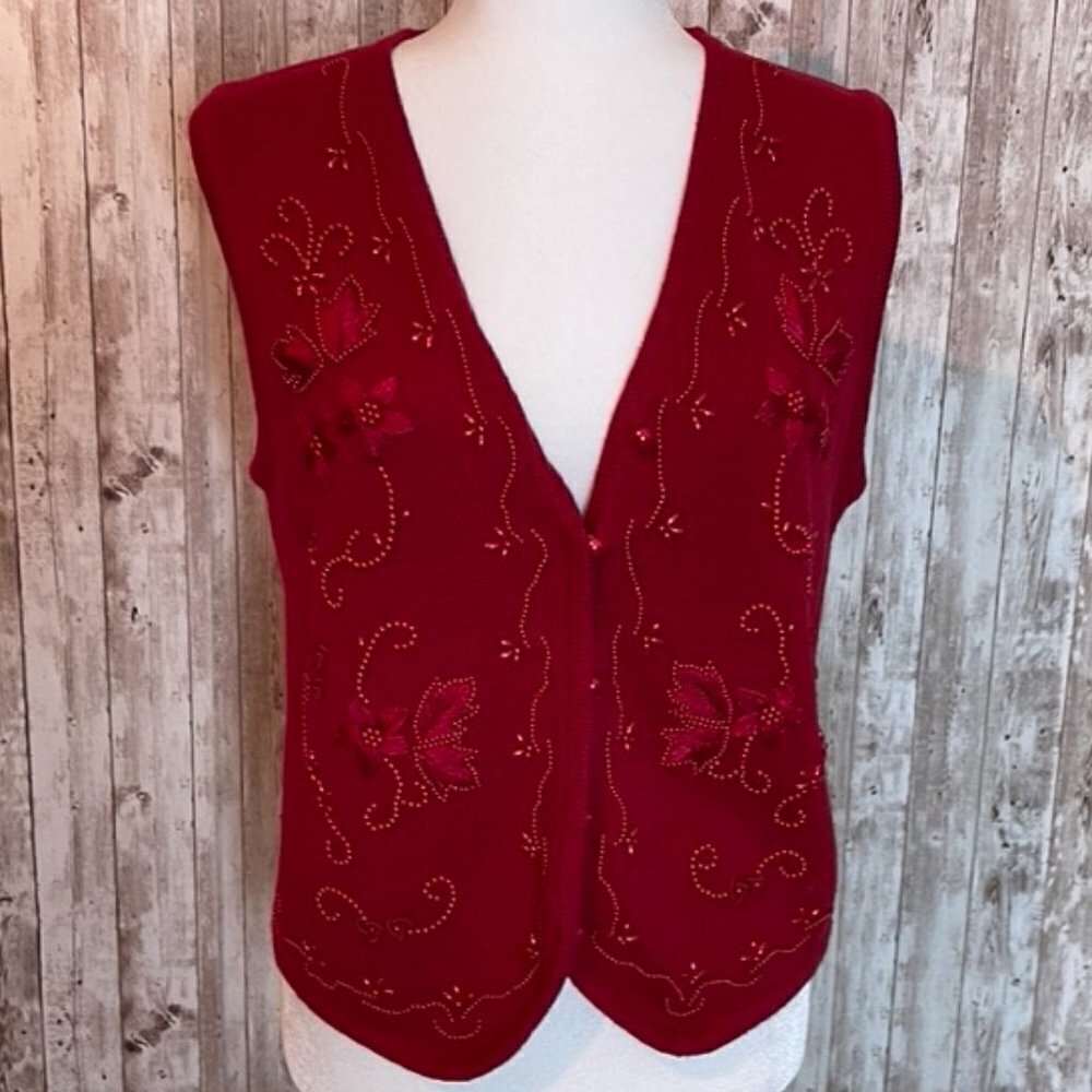 Requirements Red Beaded Sweater Vest size Small